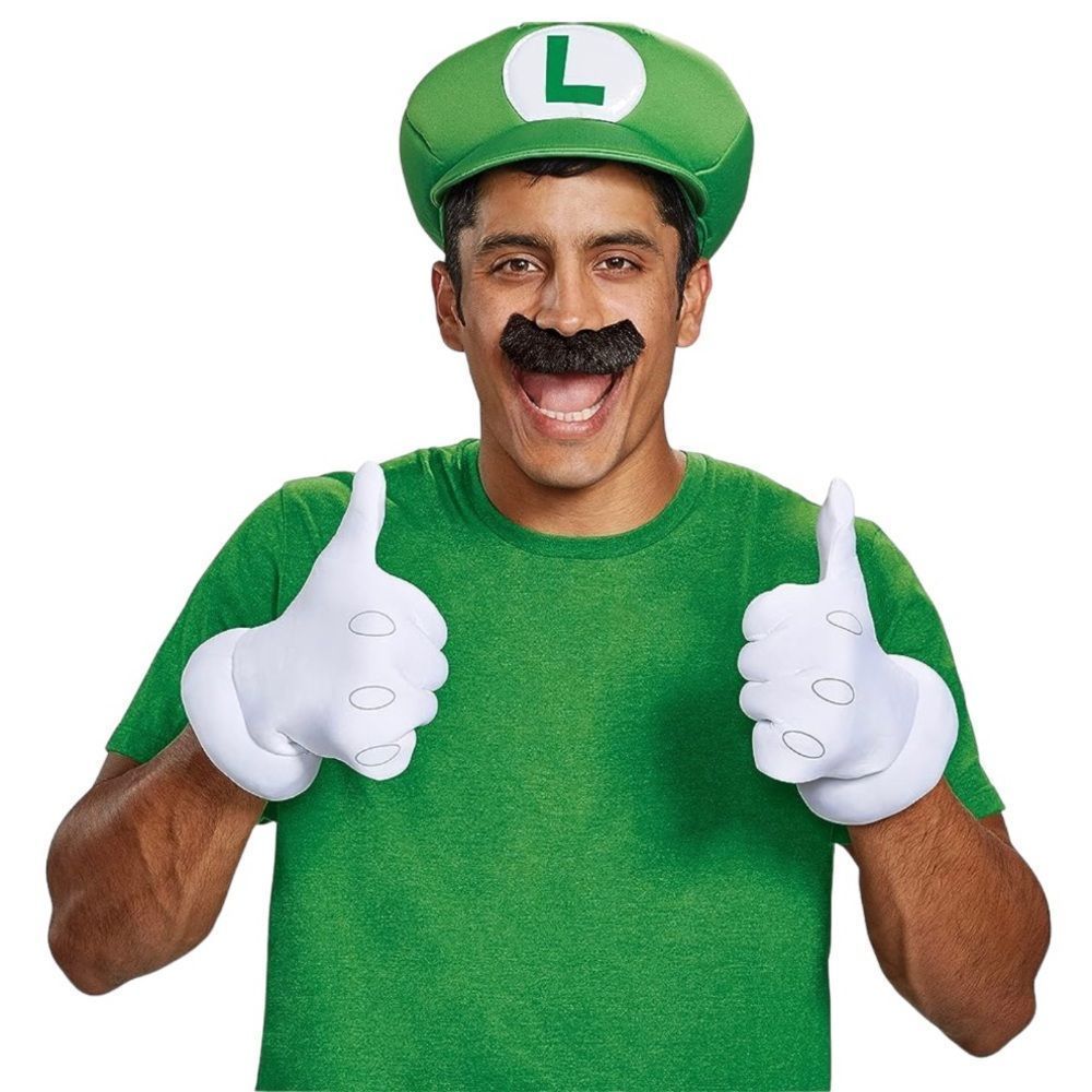 Super Mario Luigi Disguise Accessory Kit with Hat, Gloves, Faux Mustache 14+
